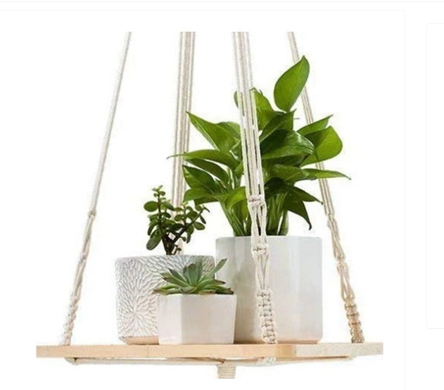 Macrame Plant Hangers & Shelf