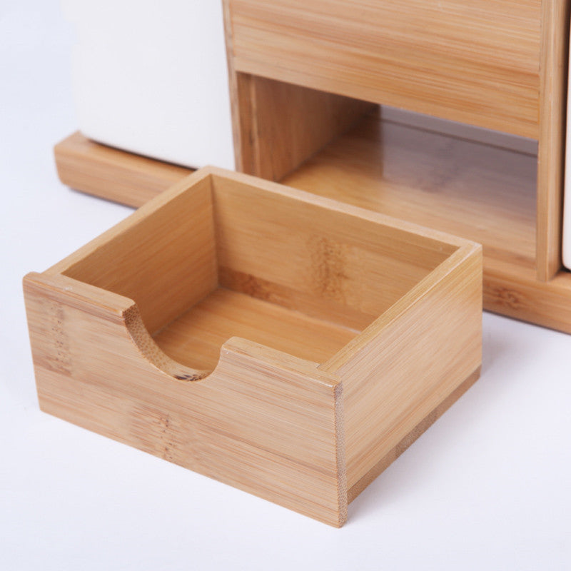 Ceramic and Bamboo Vanity Storage Set