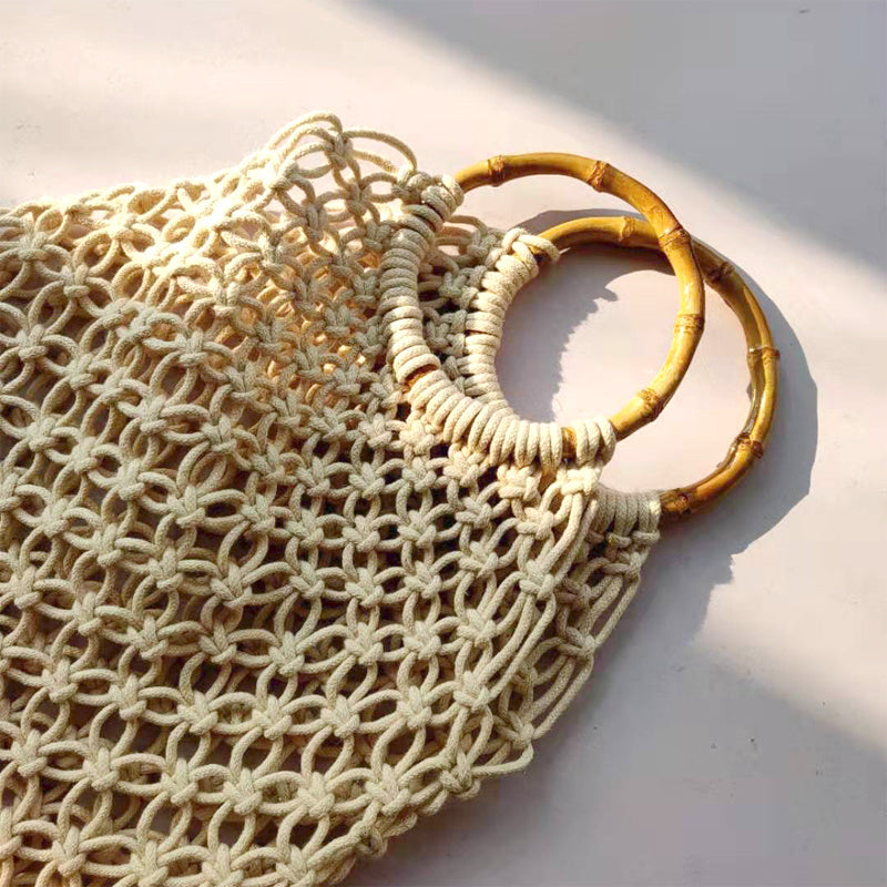 Cotton and linen woven handbag