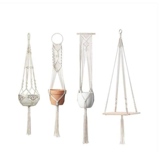 Macrame Plant Hangers & Shelf