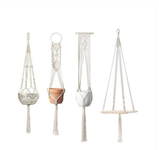 Macrame Plant Hangers & Shelf